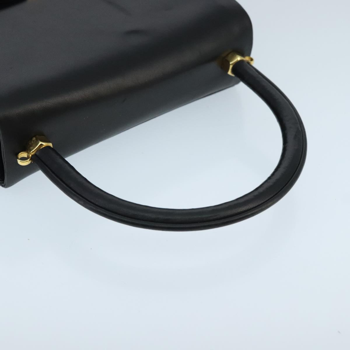 BALLY Hand Bag Leather Black Gold Auth 97658