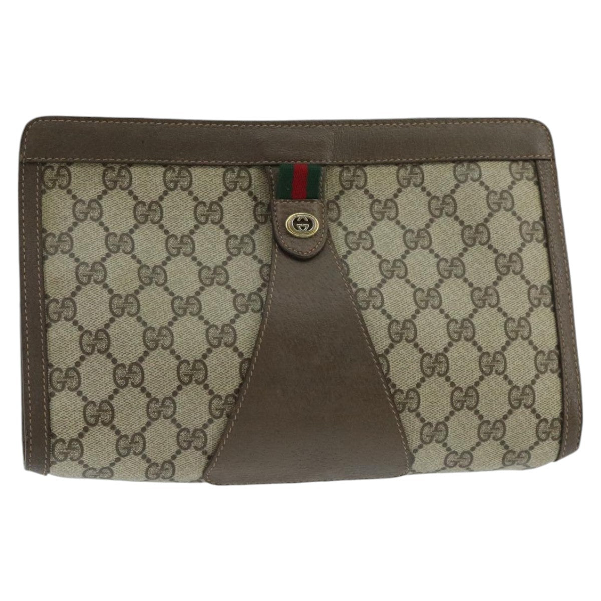 GUCCI GG Supreme Web Sherry Line Clutch Bag PVC Beige Red 89 01 033 Auth 97676