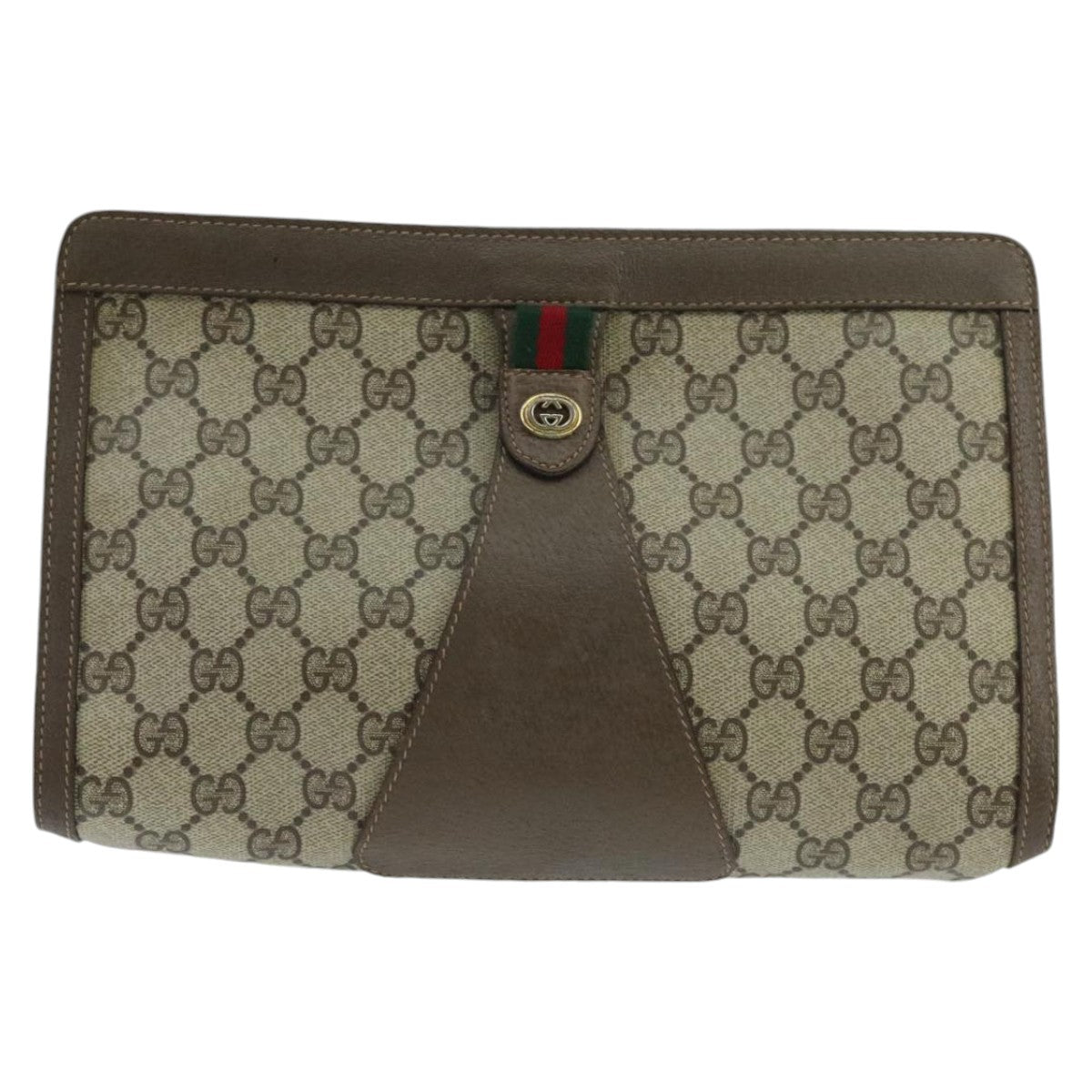 GUCCI GG Supreme Web Sherry Line Clutch Bag PVC Beige Red 89 01 033 Auth 97676 - 0