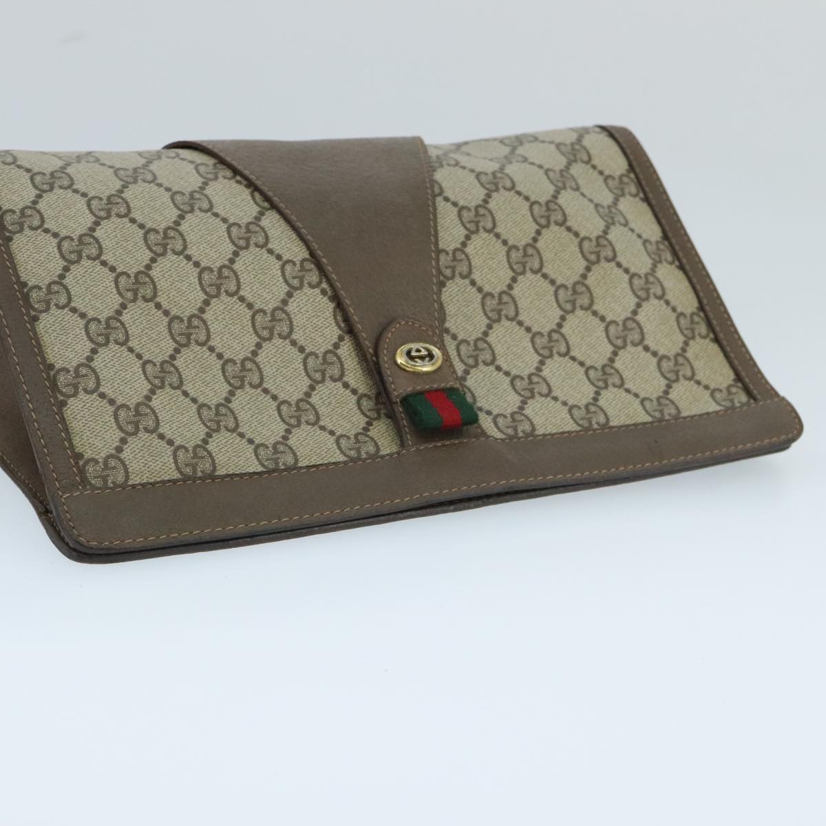 GUCCI GG Supreme Web Sherry Line Clutch Bag PVC Beige Red 89 01 033 Auth 97676