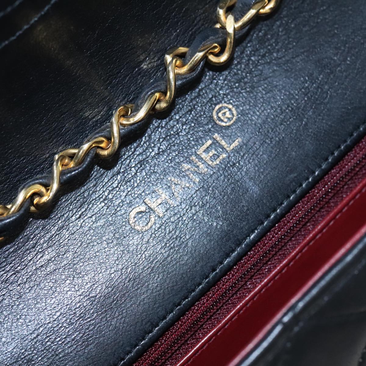 CHANEL Matelasse Chain Shoulder Bag Lamb Skin Black Gold CC Auth 97677A