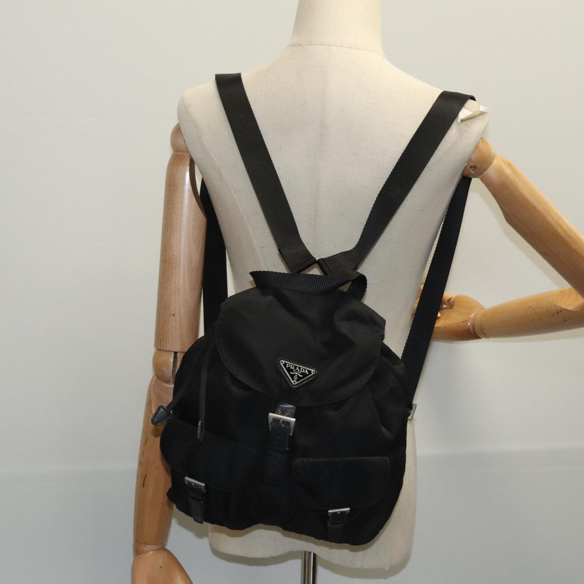 PRADA Backpack Nylon Black Silver Auth 97678