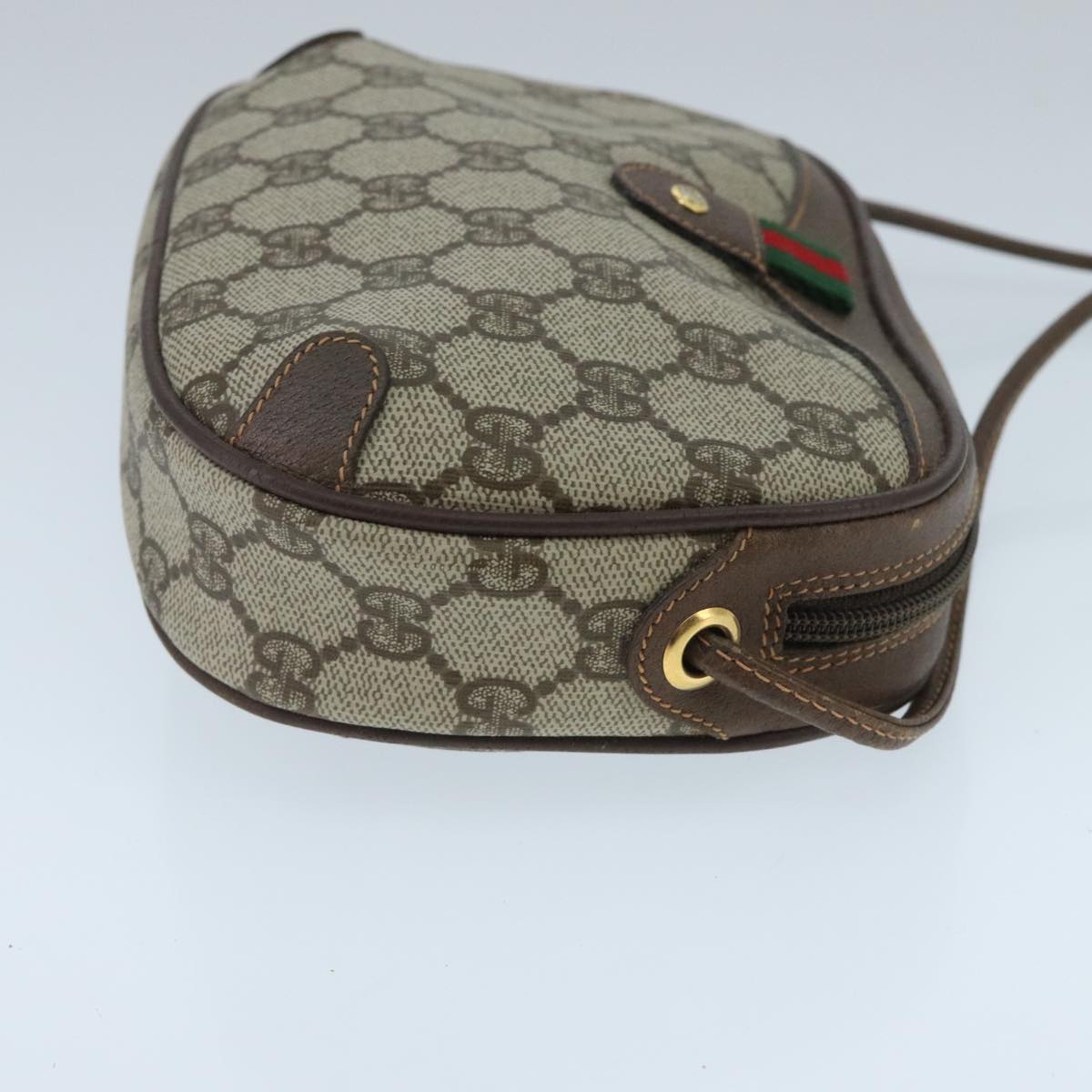 GUCCI GG Supreme Web Sherry Line Shoulder Bag PVC Beige Gold Auth 97682