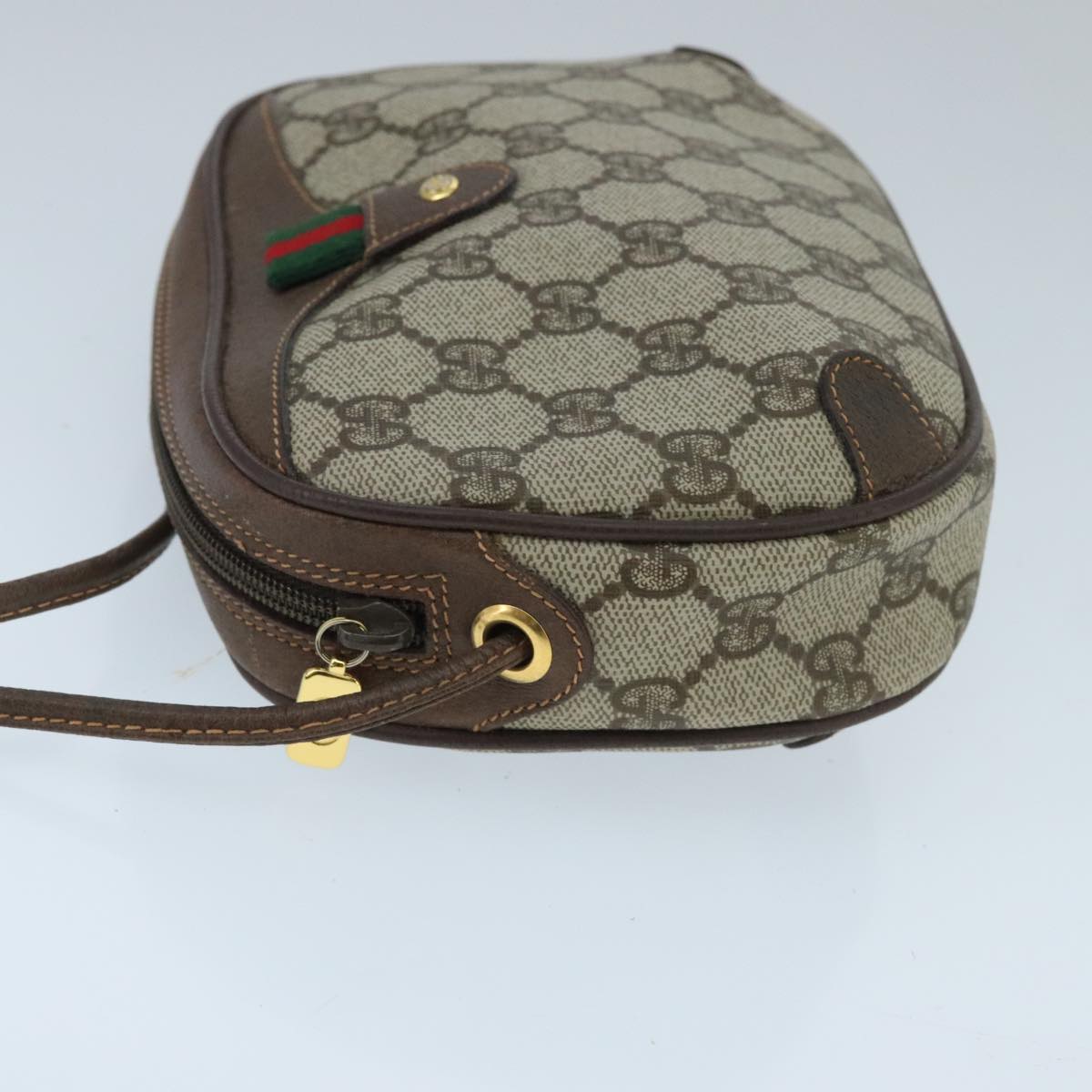 GUCCI GG Supreme Web Sherry Line Shoulder Bag PVC Beige Gold Auth 97682