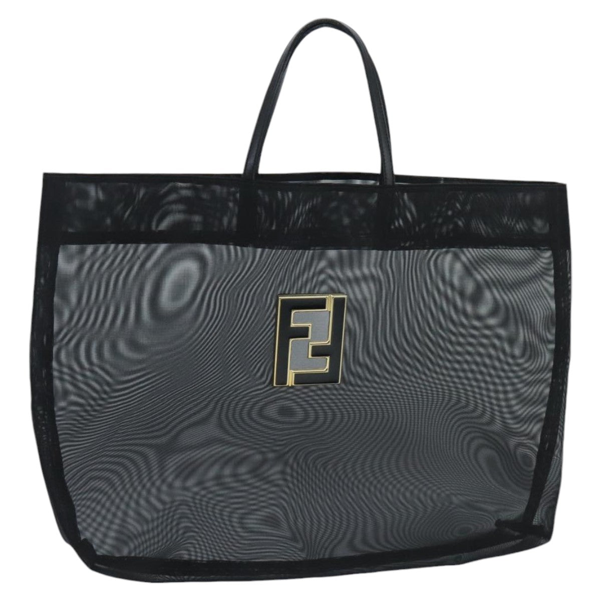 FENDI Mesh Tote Bag Nylon Black Gold Auth 97689