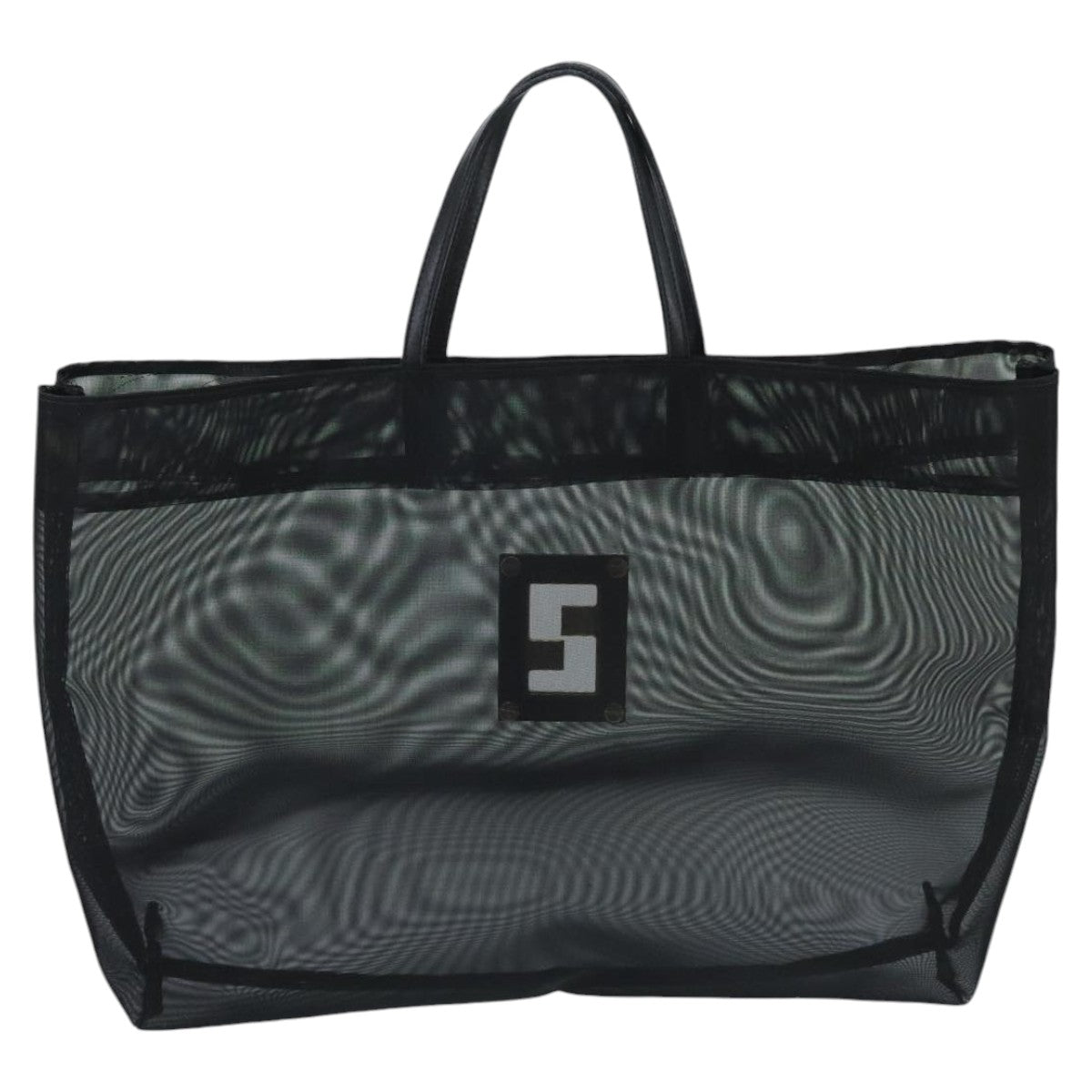 FENDI Mesh Tote Bag Nylon Black Gold Auth 97689