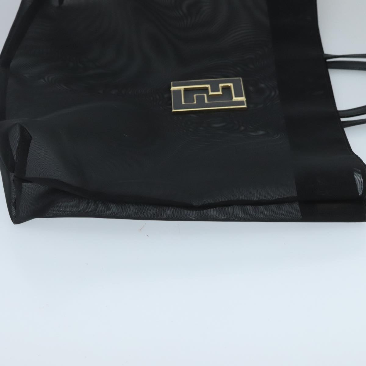 FENDI Mesh Tote Bag Nylon Black Gold Auth 97689