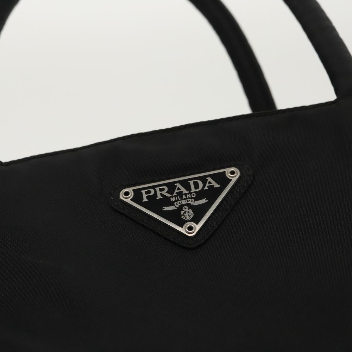 PRADA Hand Bag Nylon Black Silver Auth 97691