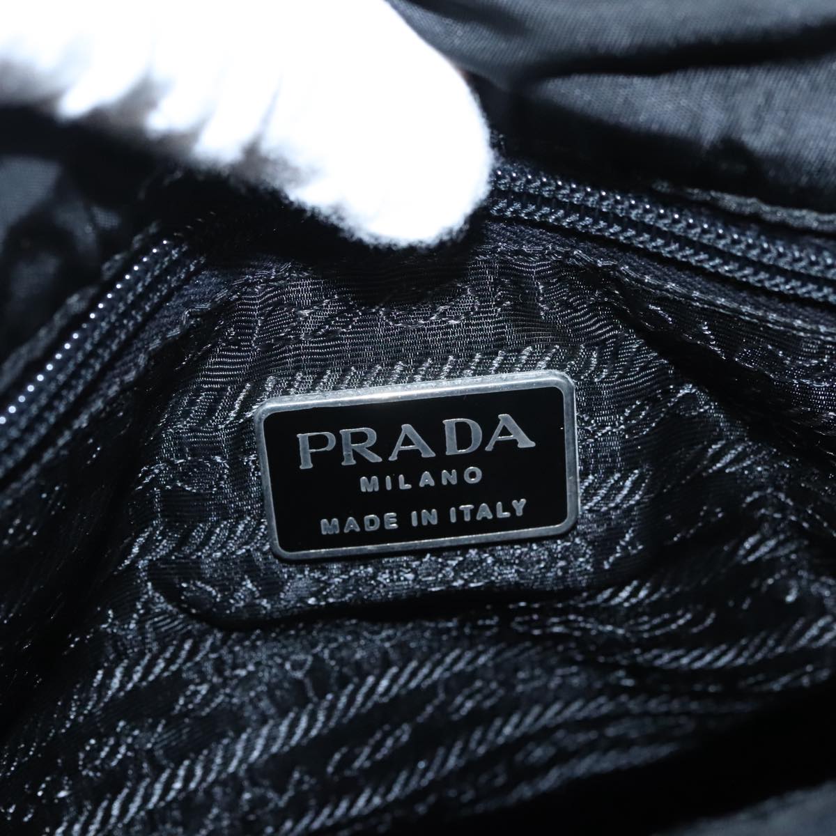 PRADA Hand Bag Nylon Black Silver Auth 97691