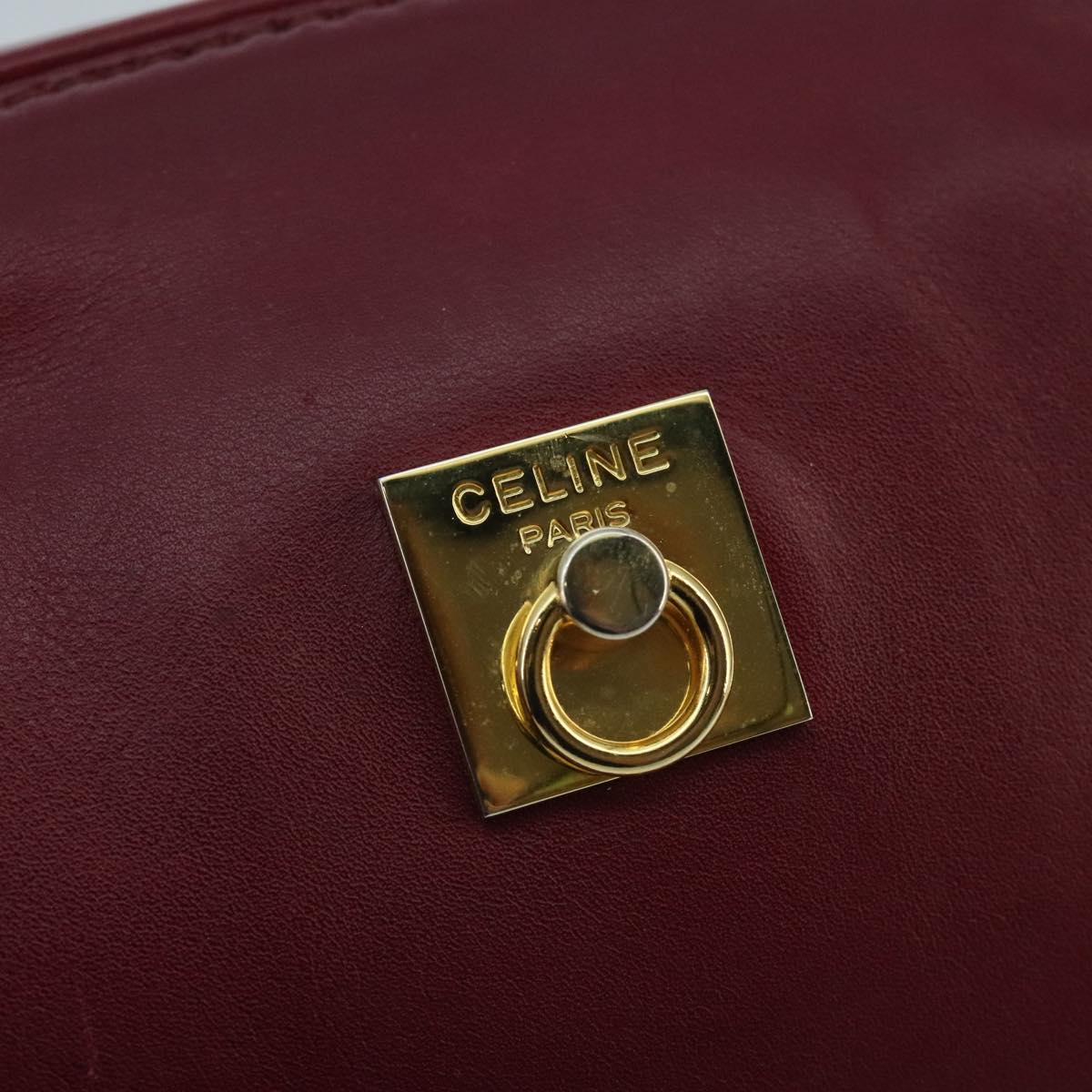 CELINE Pouch Leather Bordeaux Gold Auth 97693