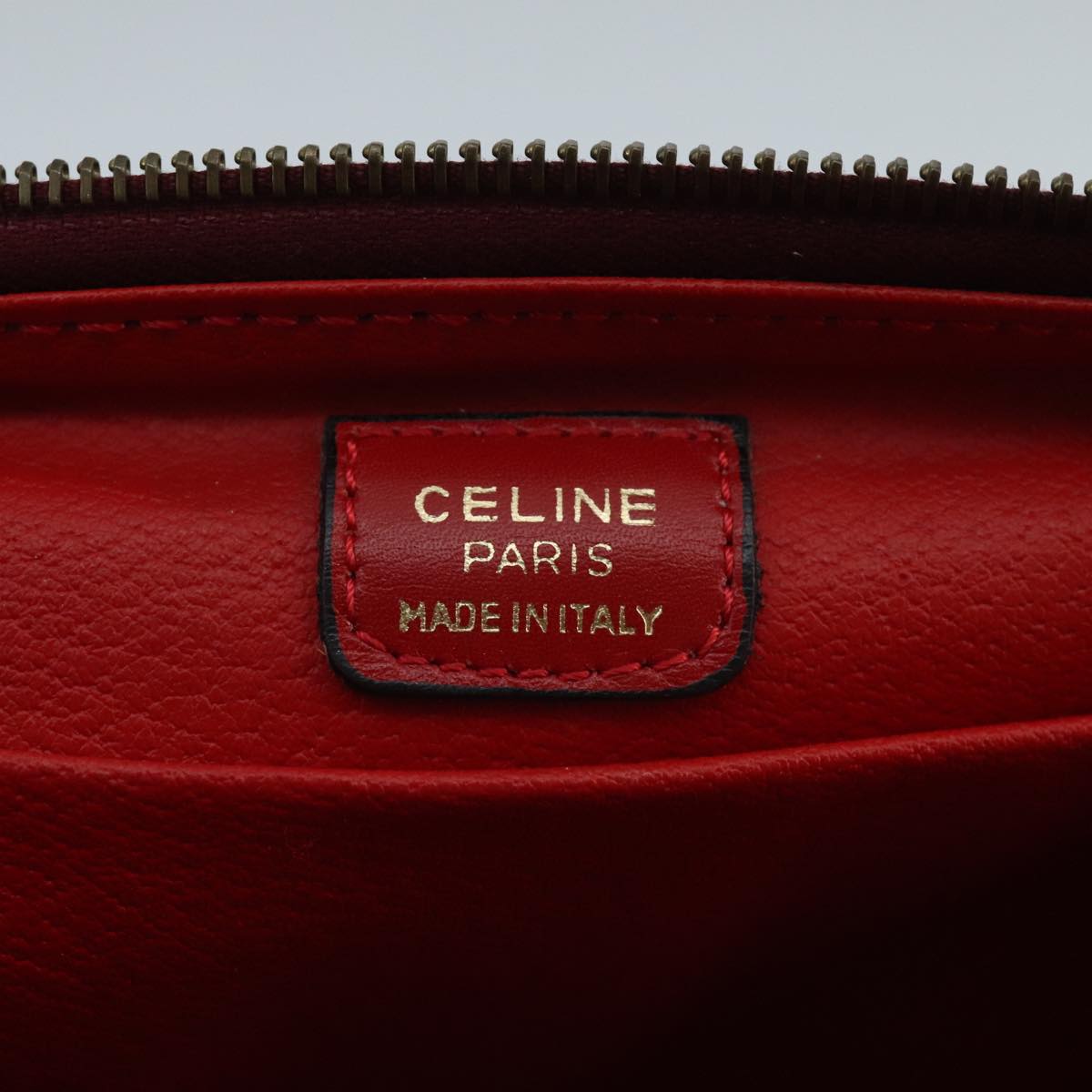 CELINE Pouch Leather Bordeaux Gold Auth 97693