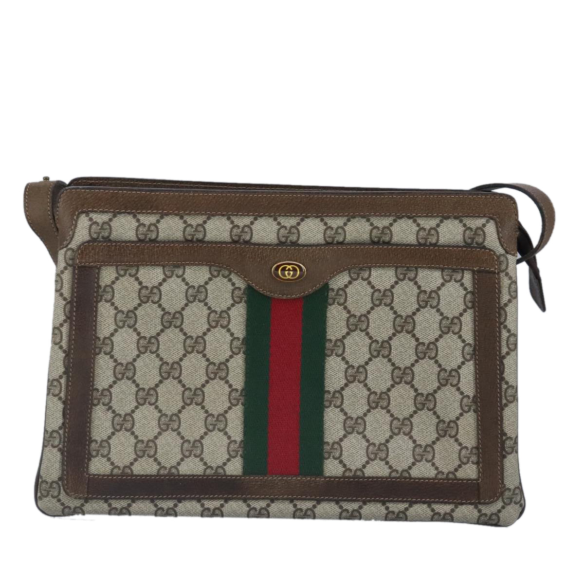 GUCCI GG Supreme Web Sherry Line Shoulder Bag PVC Beige 14 01 4085 Auth 97697 - 0