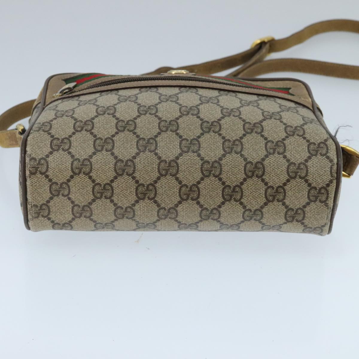 GUCCI GG Supreme Web Sherry Line Shoulder Bag PVC Beige Gold Auth 97699