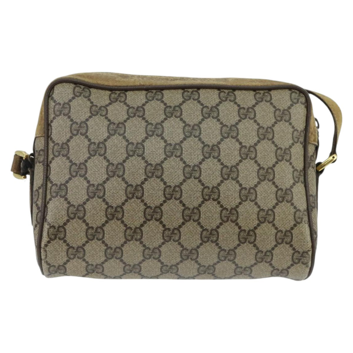 GUCCI GG Supreme Web Sherry Line Shoulder Bag PVC Beige Gold Auth 97699