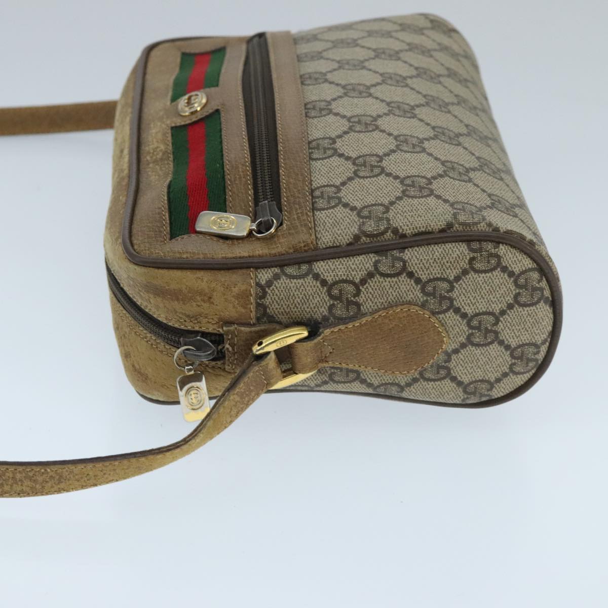 GUCCI GG Supreme Web Sherry Line Shoulder Bag PVC Beige Gold Auth 97699