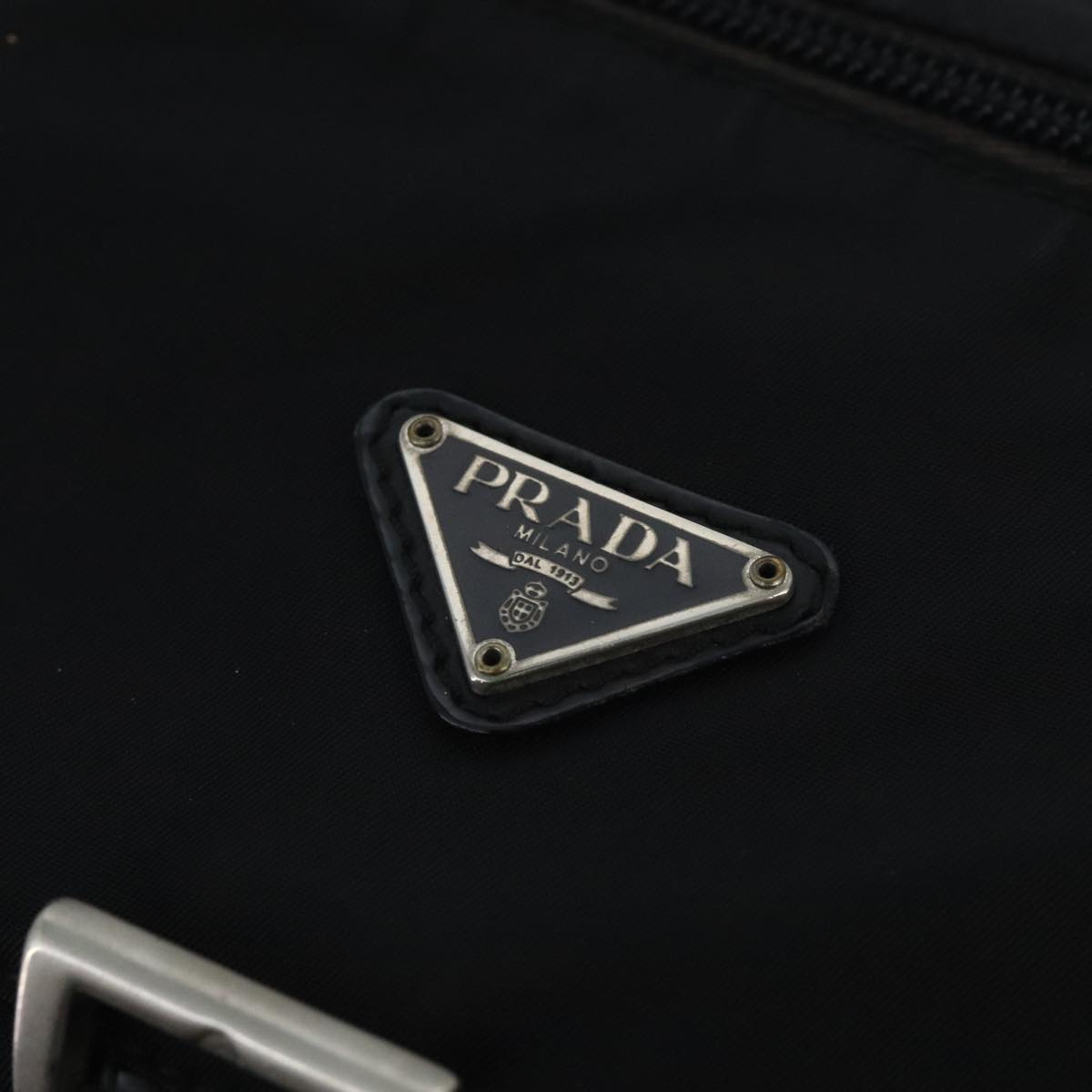 PRADA Shoulder Bag Nylon Black Silver Auth 97702