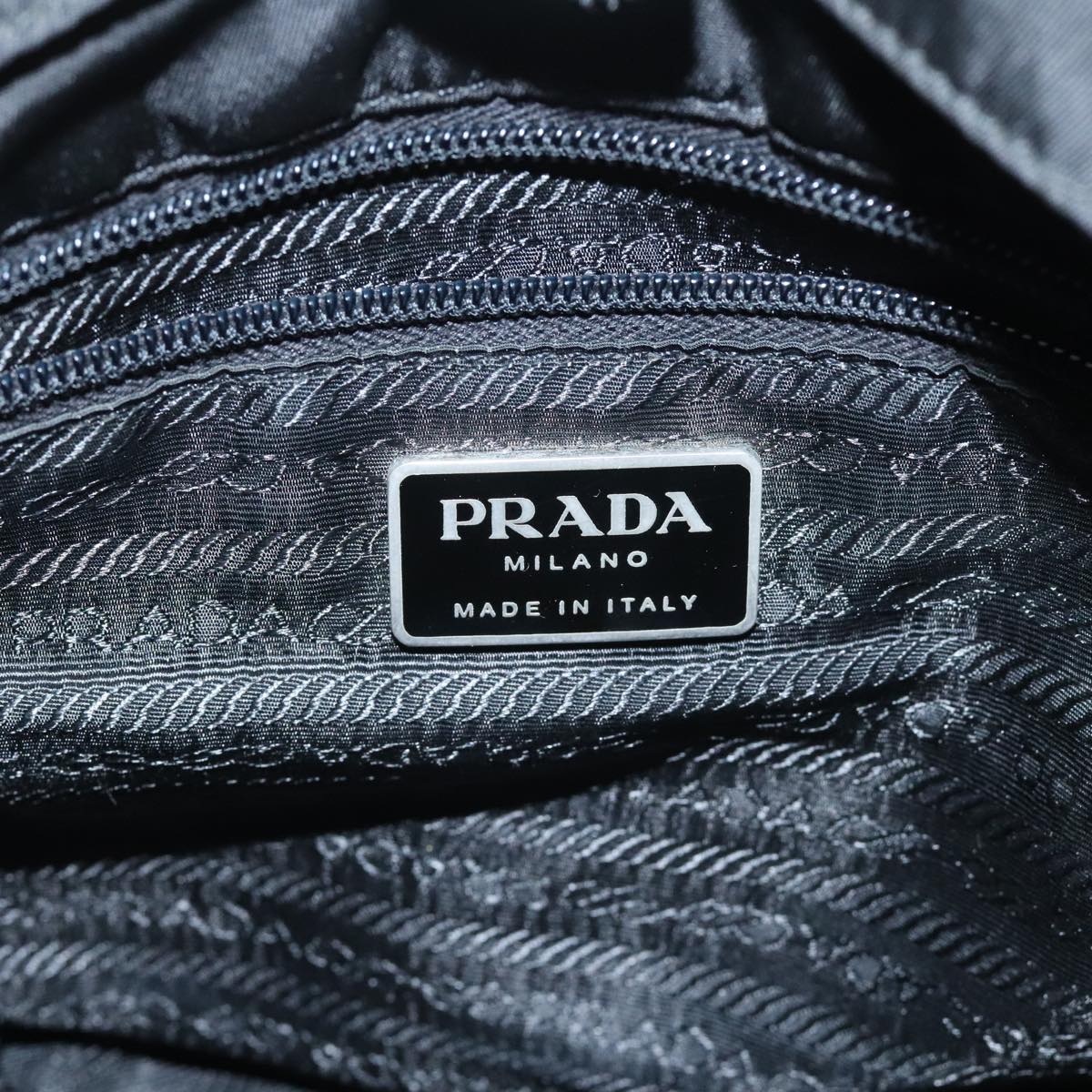 PRADA Shoulder Bag Nylon Black Silver Auth 97702