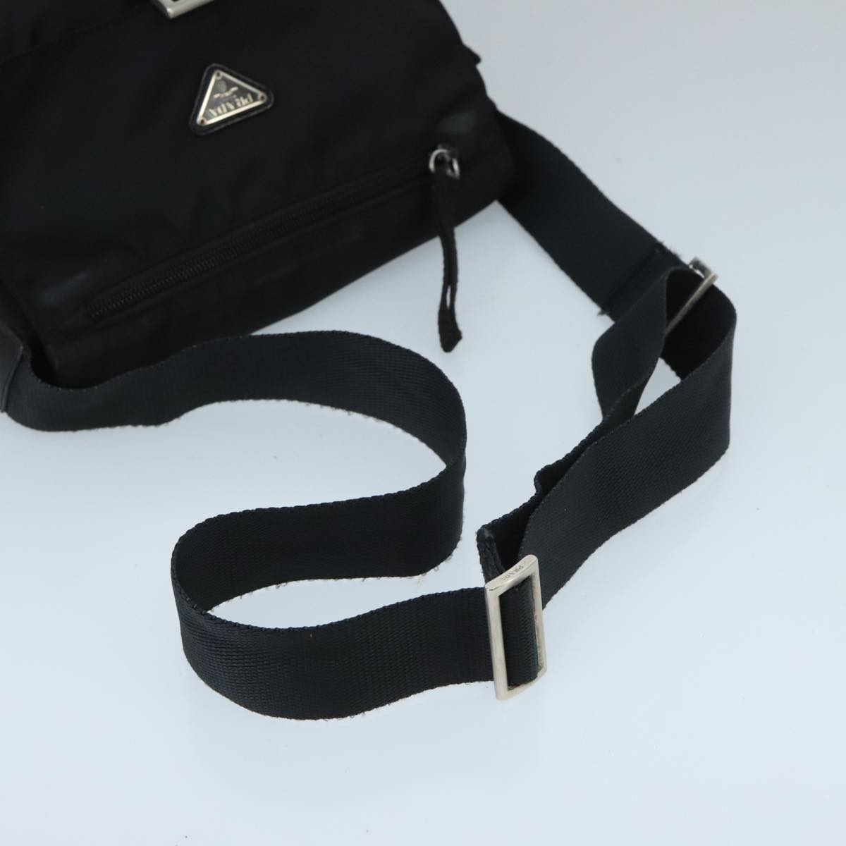 PRADA Shoulder Bag Nylon Black Silver Auth 97702