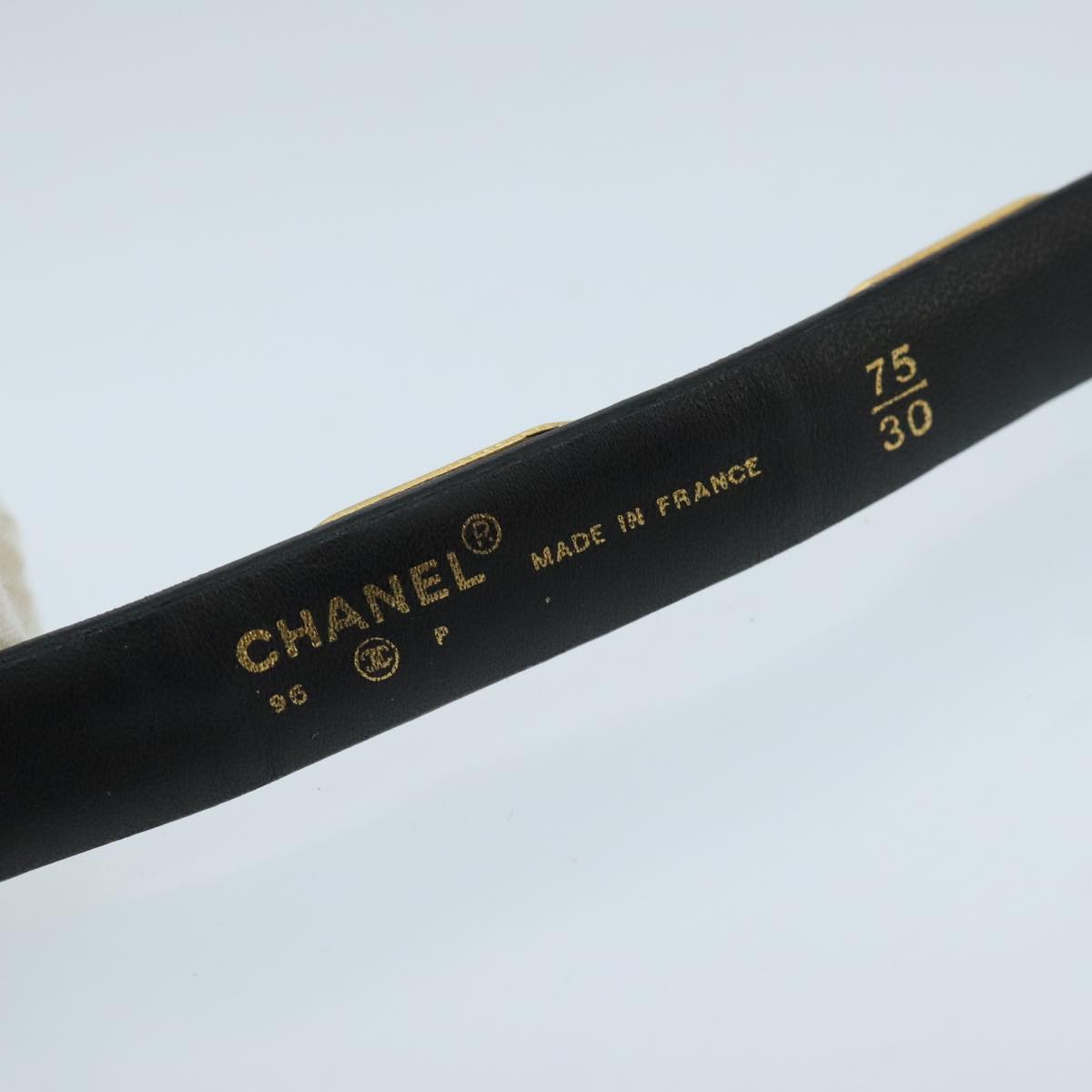 CHANEL COCO Mark Belt Leather 32.3"" Black Gold CC Auth 97714