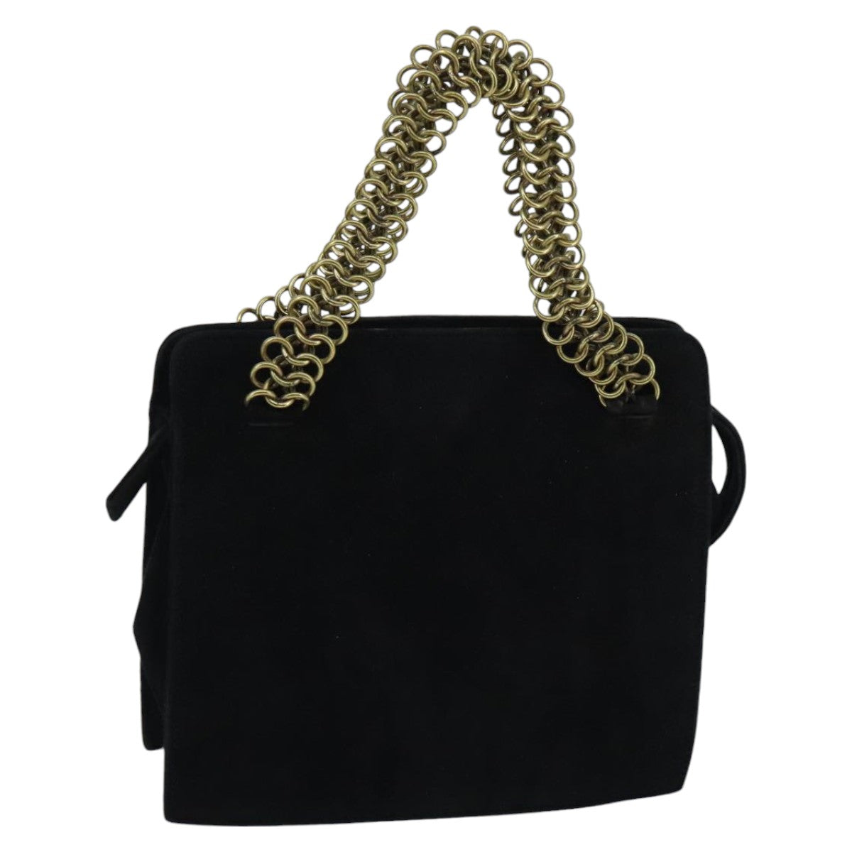 PRADA Chain Hand Bag Suede Black Gold Auth 97725