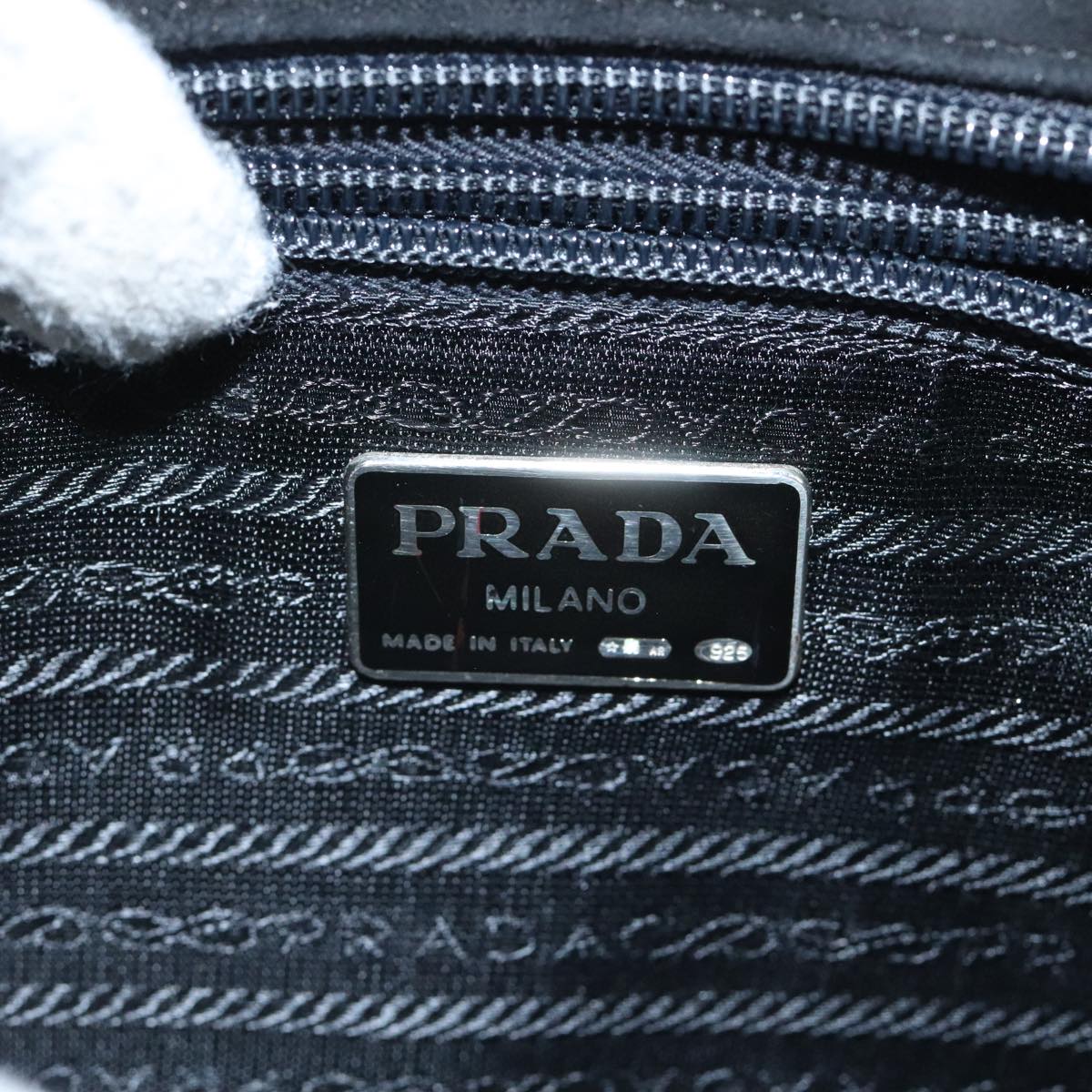 PRADA Chain Hand Bag Suede Black Gold Auth 97725