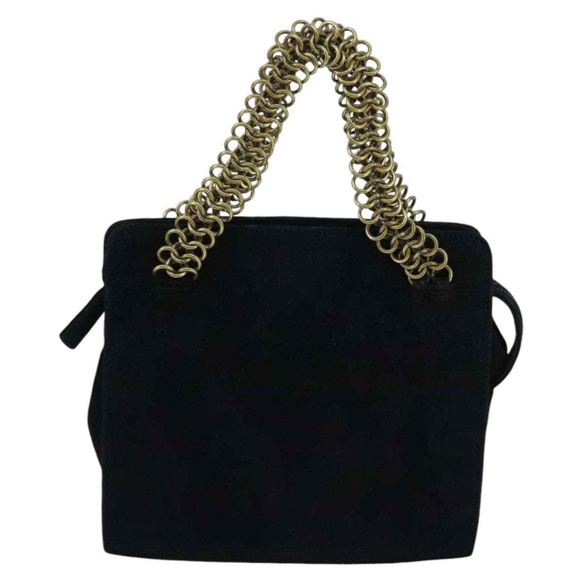 PRADA Chain Hand Bag Suede Black Gold Auth 97725 - 0