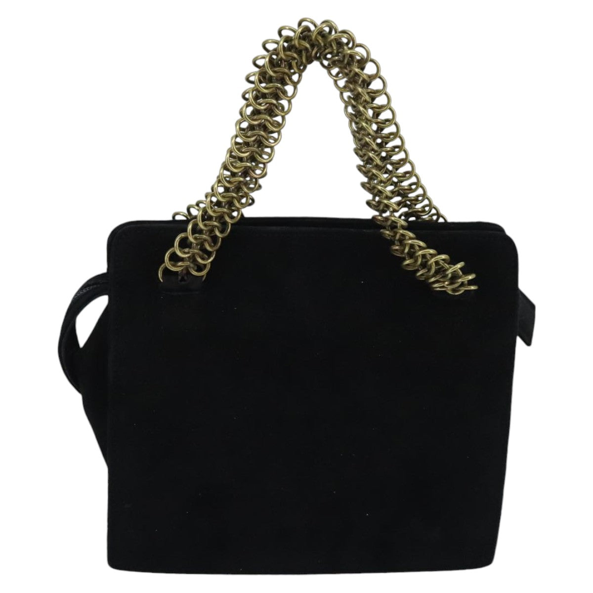 PRADA Chain Hand Bag Suede Black Gold Auth 97725