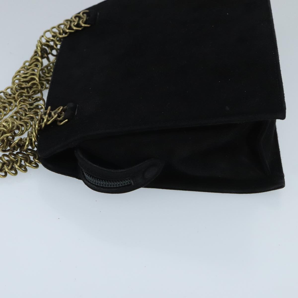 PRADA Chain Hand Bag Suede Black Gold Auth 97725