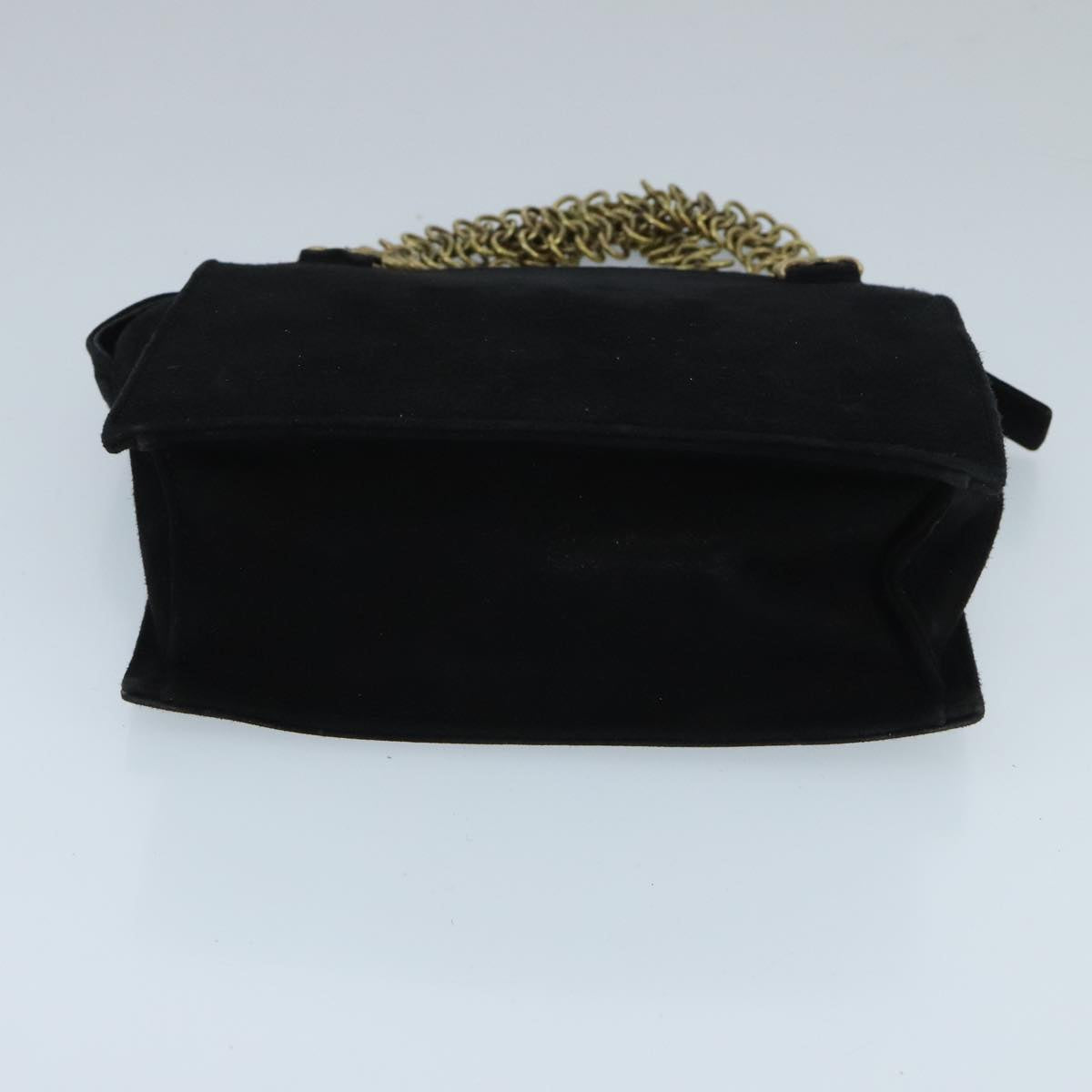 PRADA Chain Hand Bag Suede Black Gold Auth 97725