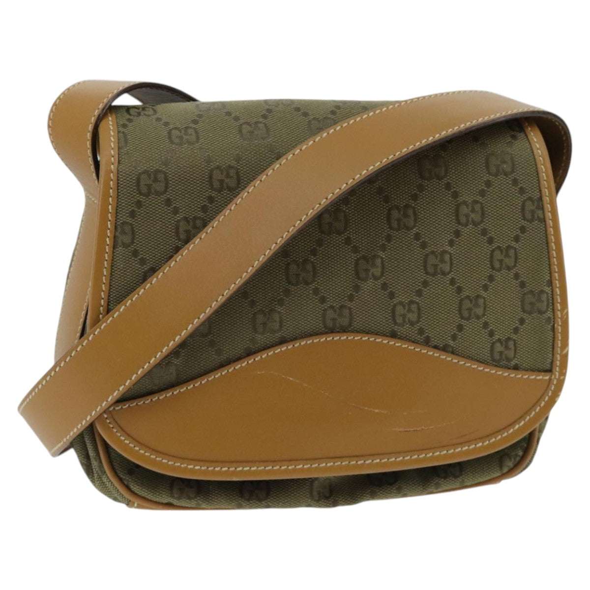 GUCCI GG Canvas Shoulder Bag Beige Gold Auth 97726