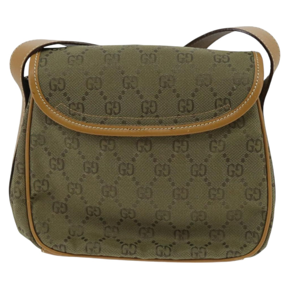 GUCCI GG Canvas Shoulder Bag Beige Gold Auth 97726