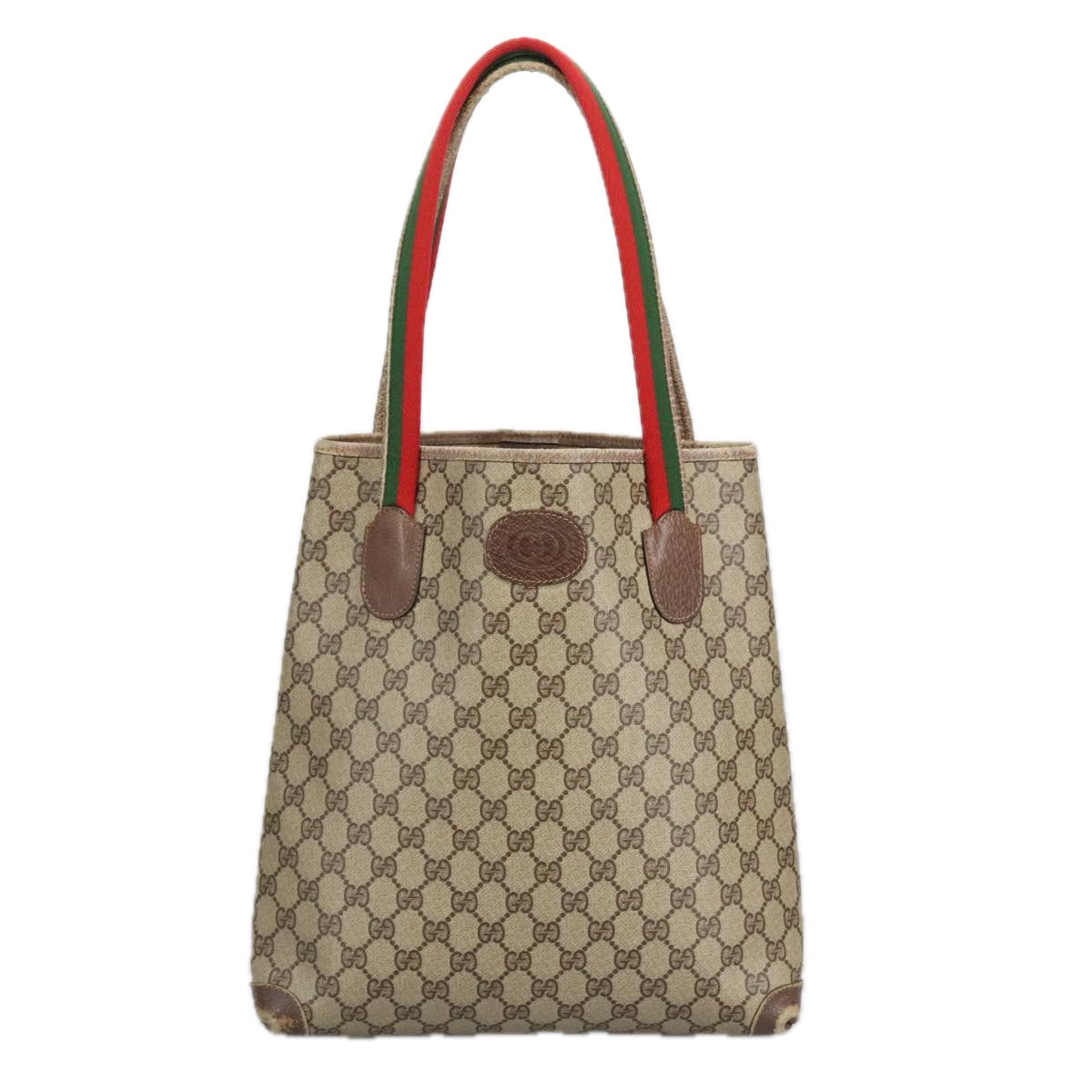 GUCCI GG Supreme Web Sherry Line Tote Bag PVC Beige Red 41 004 4465 Auth 97729 - 0