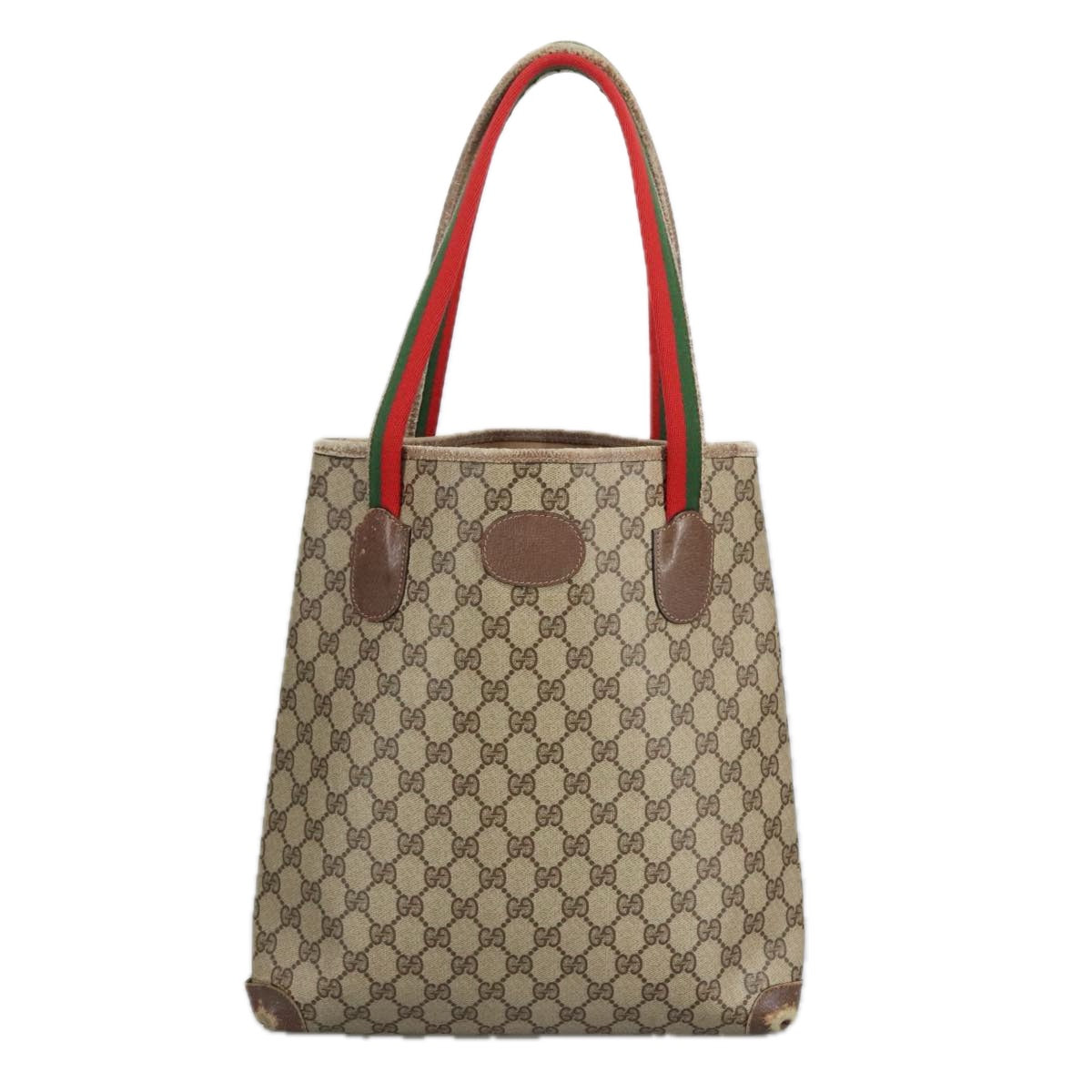 GUCCI GG Supreme Web Sherry Line Tote Bag PVC Beige Red 41 004 4465 Auth 97729