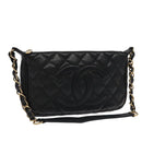 CHANEL Matelasse COCO Mark Chain Shoulder Bag Caviar Skin Black CC Auth 97733A-1