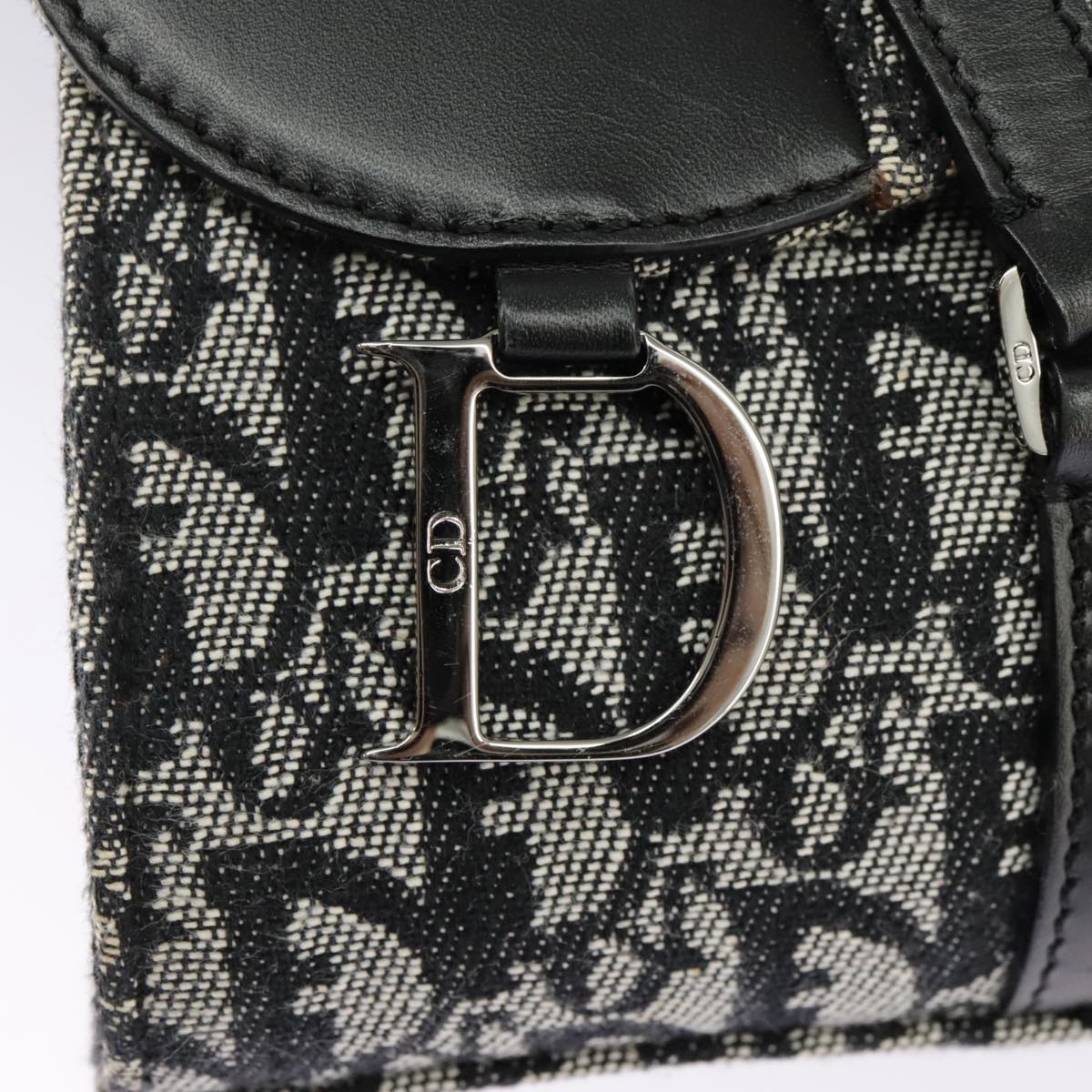 Christian Dior Trotter Canvas Hand Bag Black Silver Auth 97741A