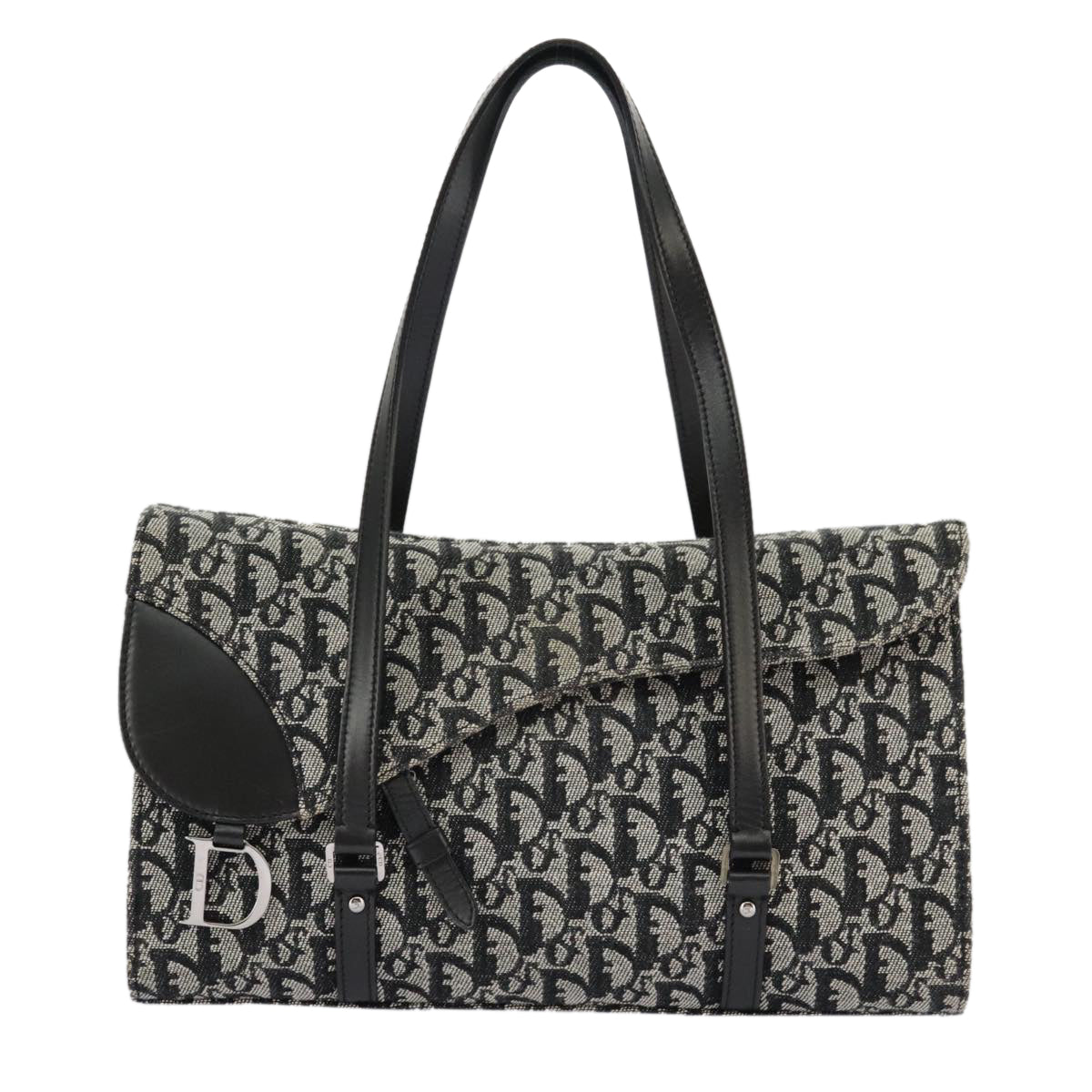 Christian Dior Trotter Canvas Hand Bag Black Silver Auth 97741A