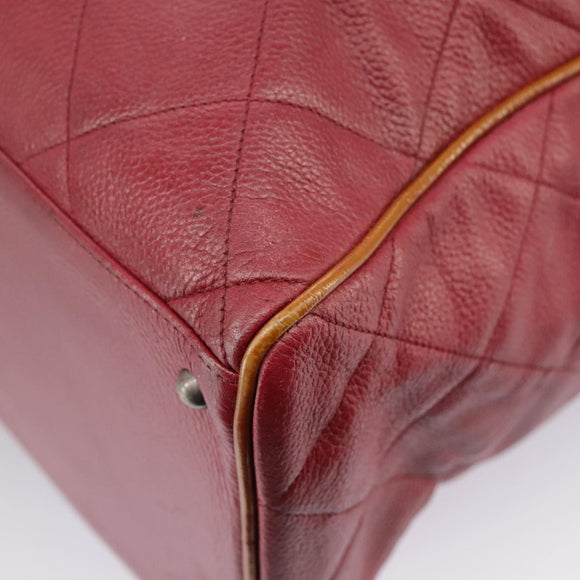 CHANEL Matelasse Boston Bag Caviar Skin Red CC Auth 97743