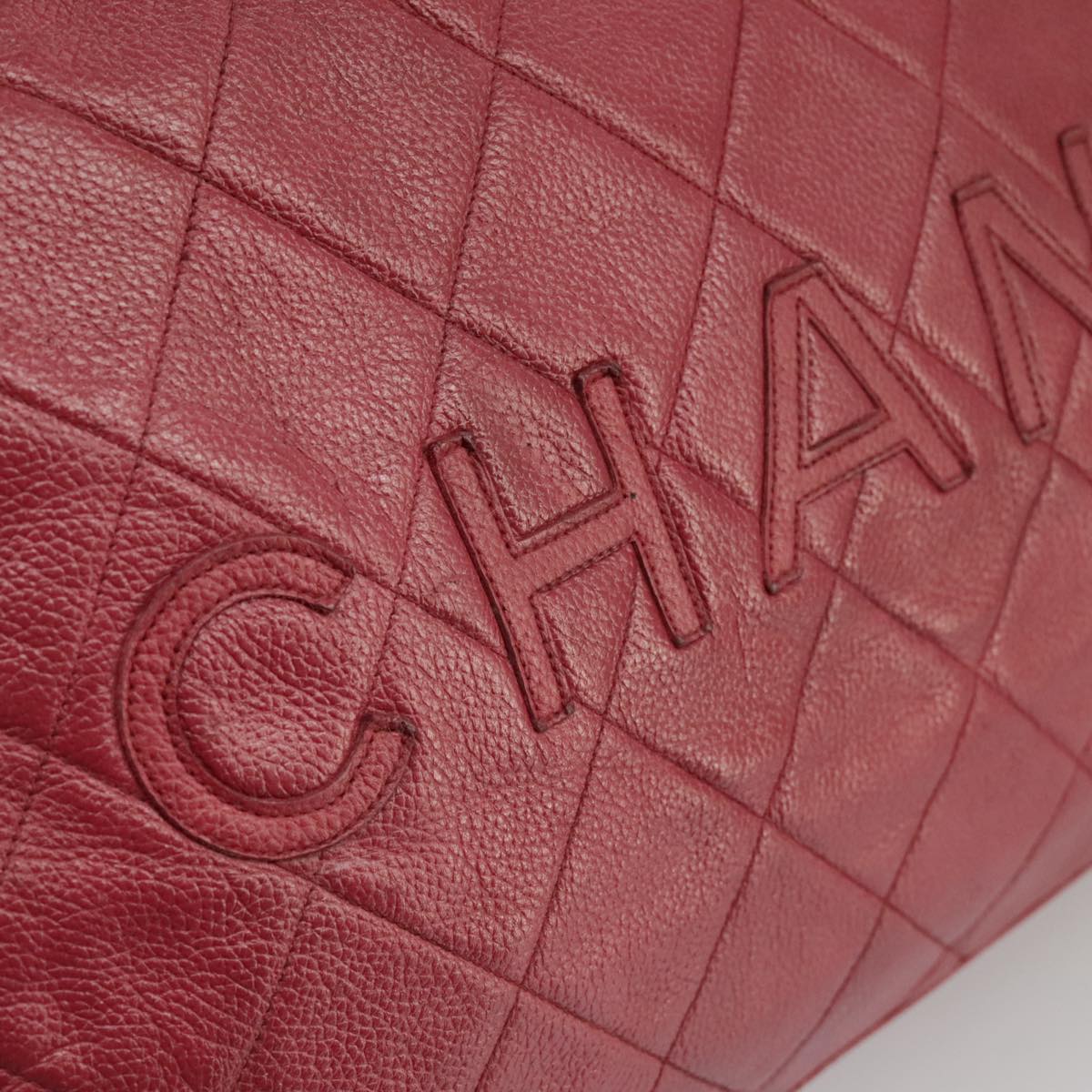 CHANEL Matelasse Boston Bag Caviar Skin Red CC Auth 97743