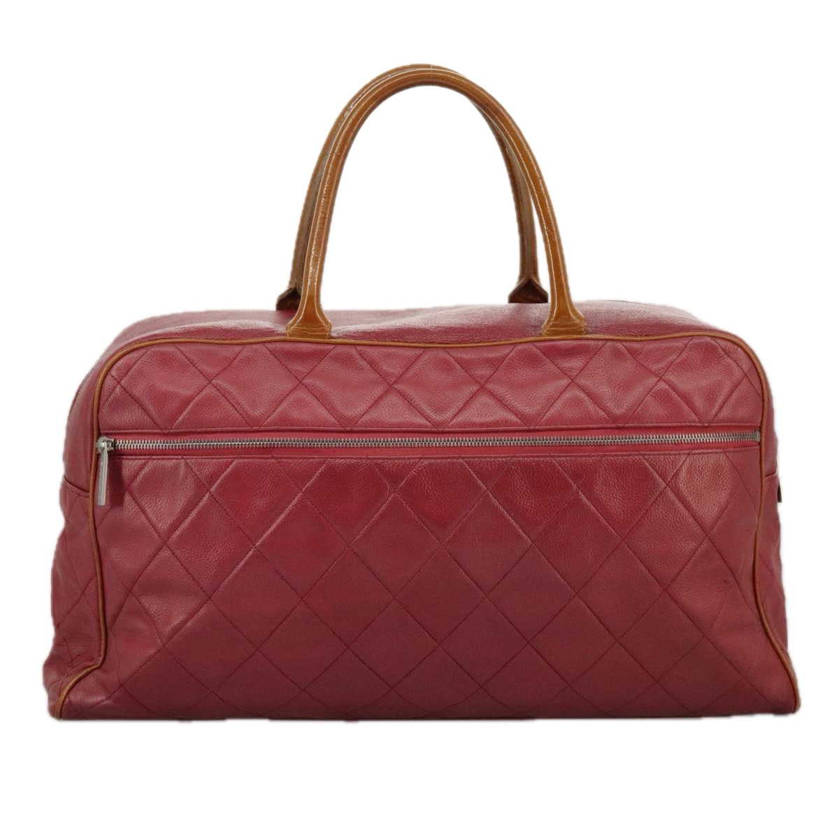 CHANEL Matelasse Boston Bag Caviar Skin Red CC Auth 97743 - 0