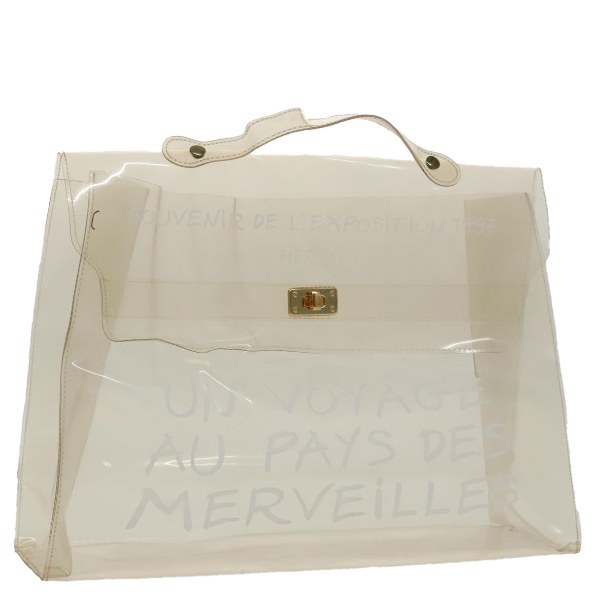 HERMES Vinyl Kelly Hand Bag Vinyl Clear Gold Auth 97749