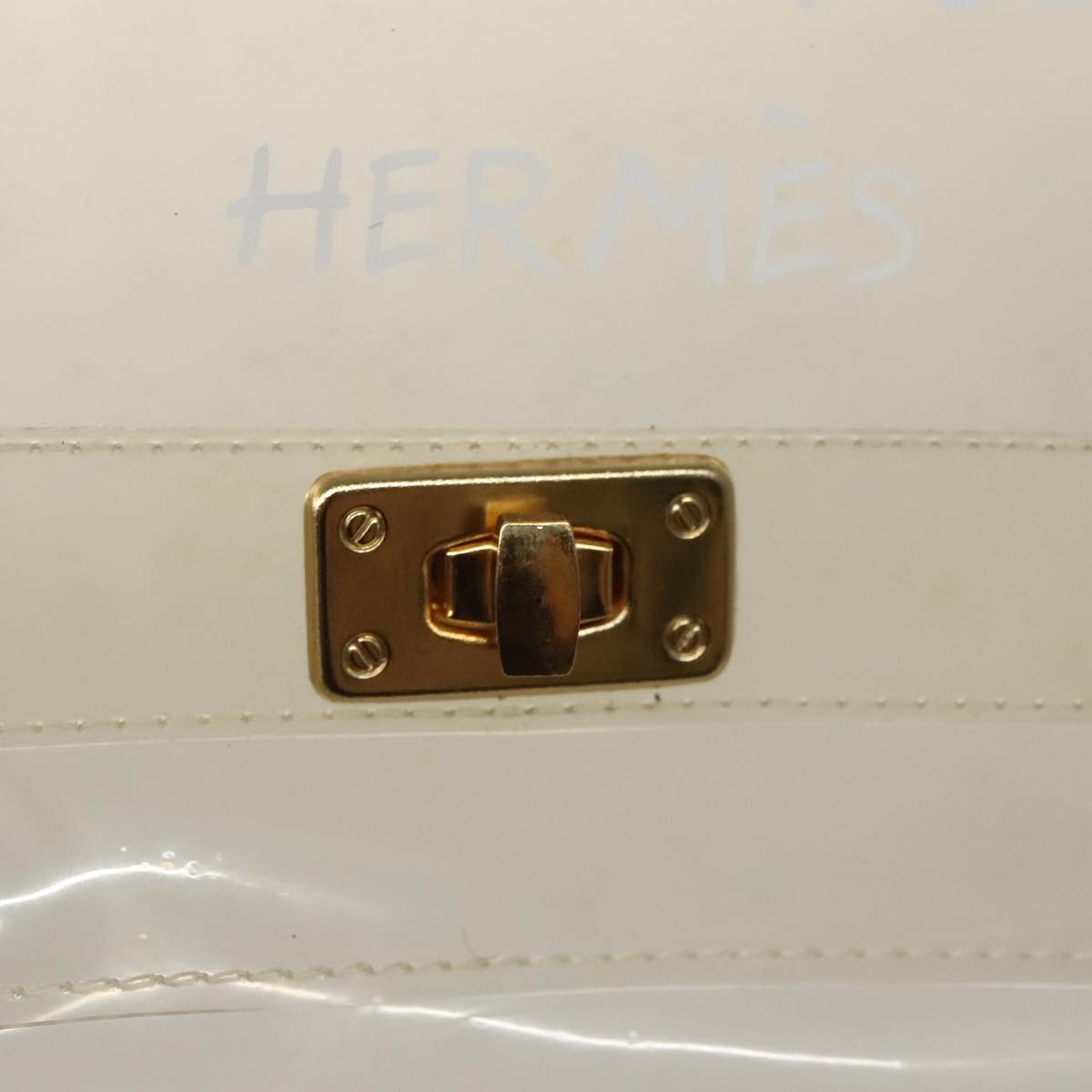 HERMES Vinyl Kelly Hand Bag Vinyl Clear Gold Auth 97749