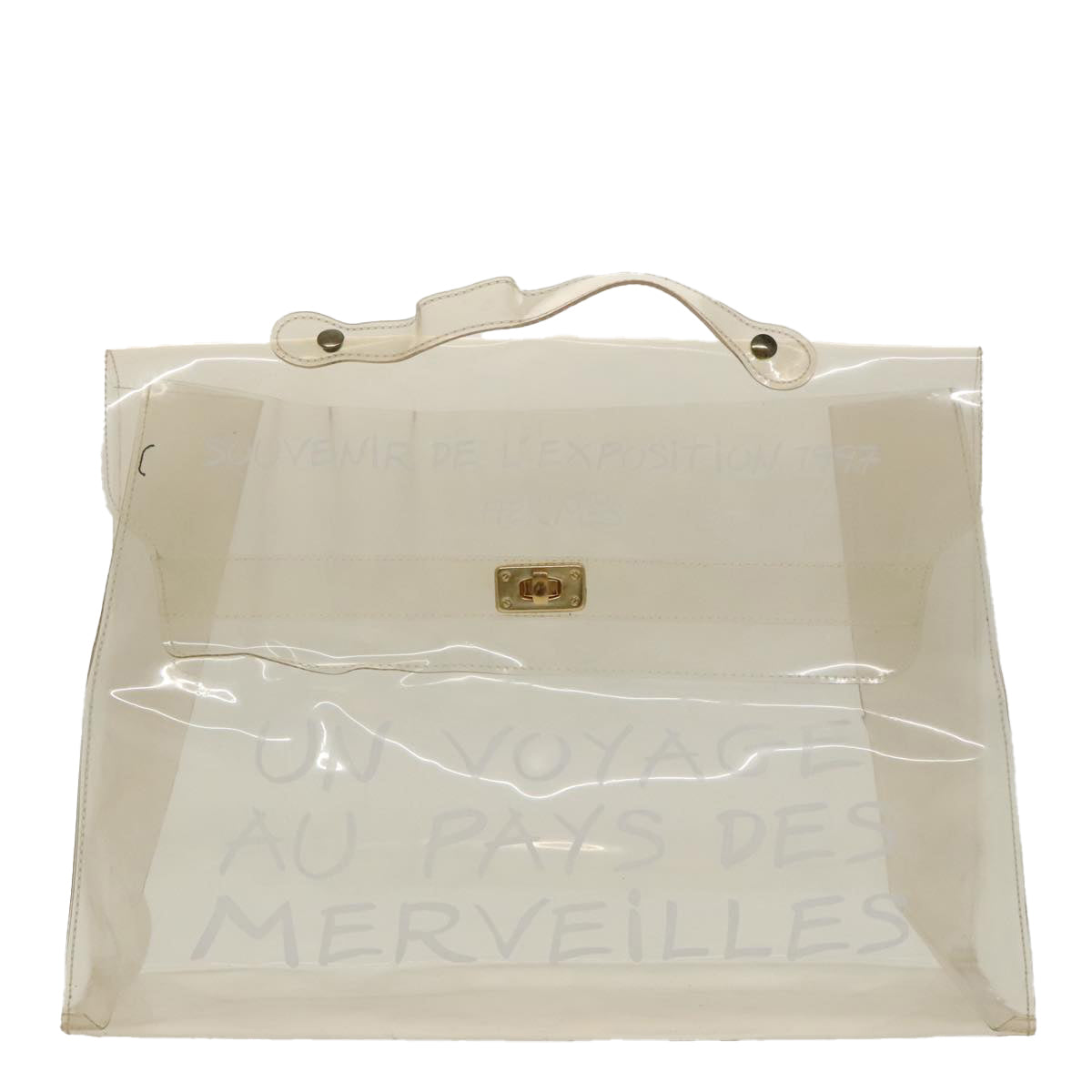 HERMES Vinyl Kelly Hand Bag Vinyl Clear Gold Auth 97749 - 0