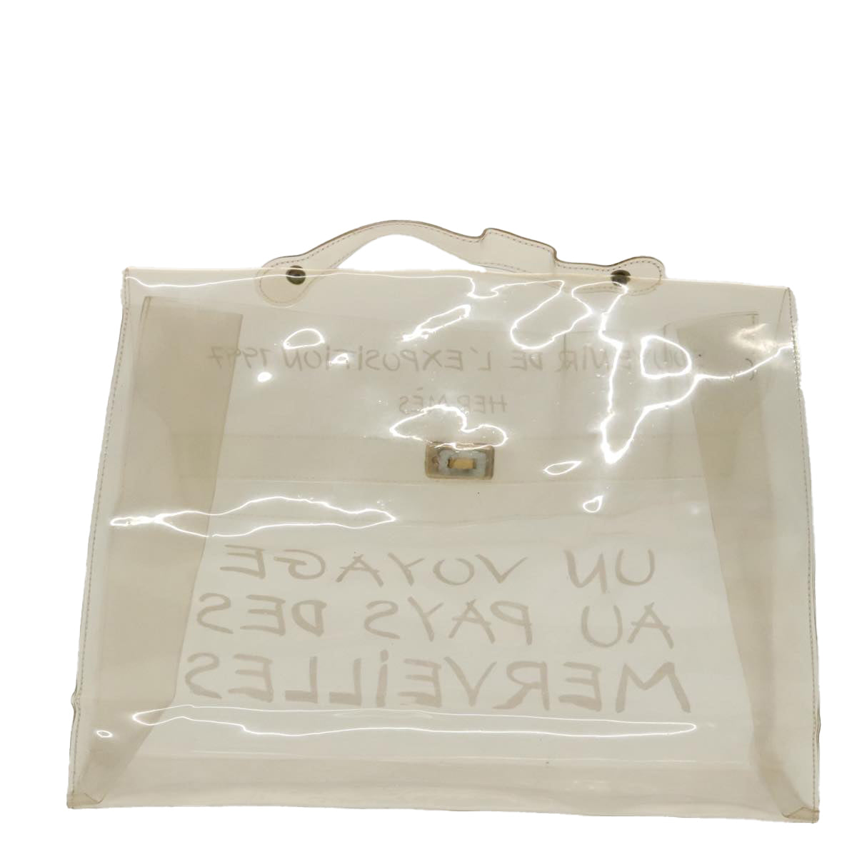 HERMES Vinyl Kelly Hand Bag Vinyl Clear Gold Auth 97749