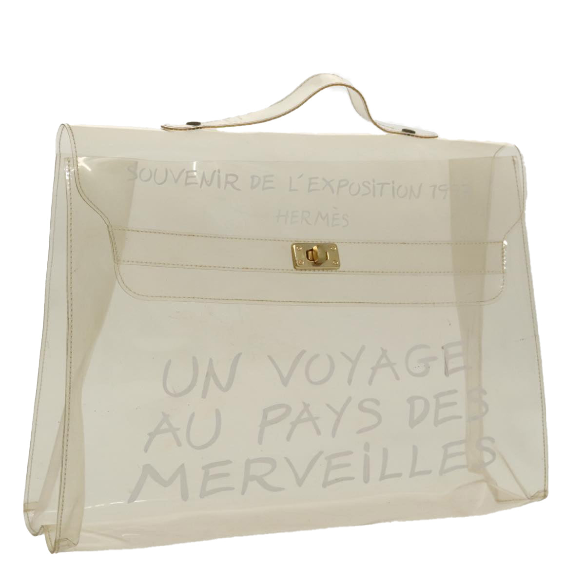 HERMES Vinyl Kelly Hand Bag Vinyl Clear Gold Auth 97750