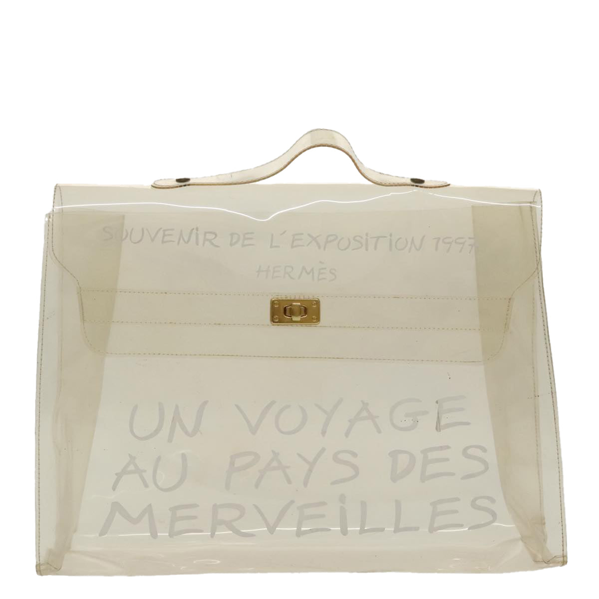 HERMES Vinyl Kelly Hand Bag Vinyl Clear Gold Auth 97750 - 0