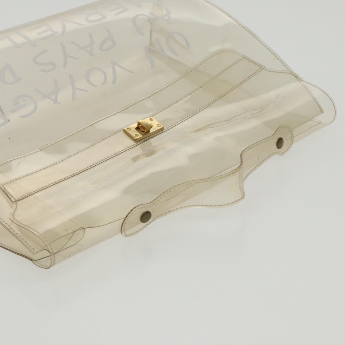 HERMES Vinyl Kelly Hand Bag Vinyl Clear Gold Auth 97750