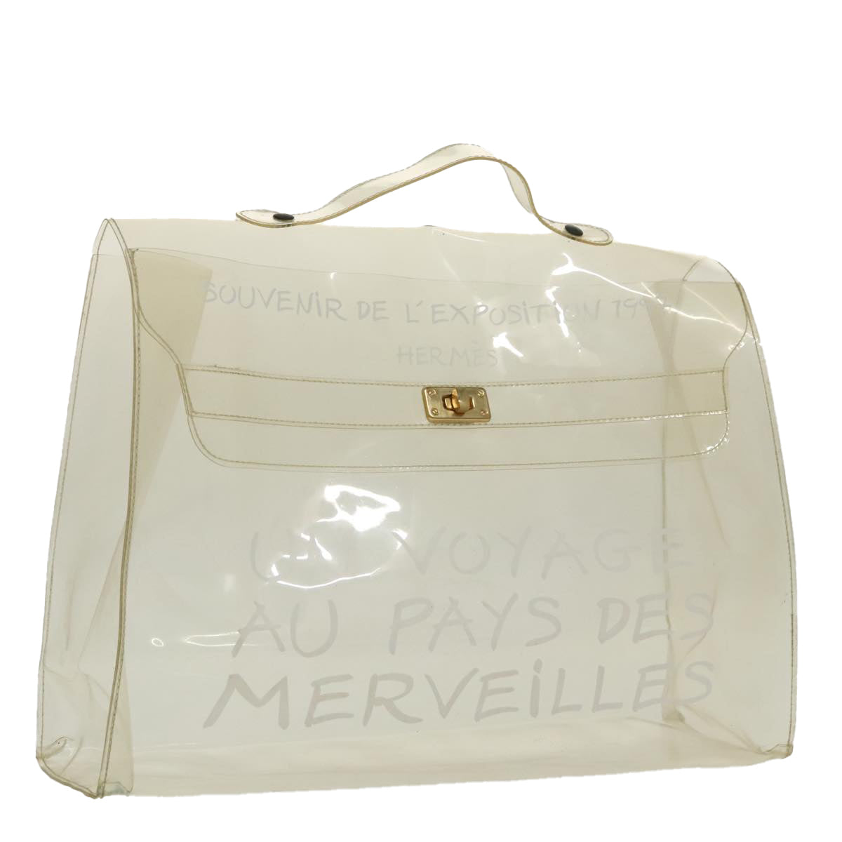 HERMES Vinyl Kelly Hand Bag Vinyl Clear Gold Auth 97751