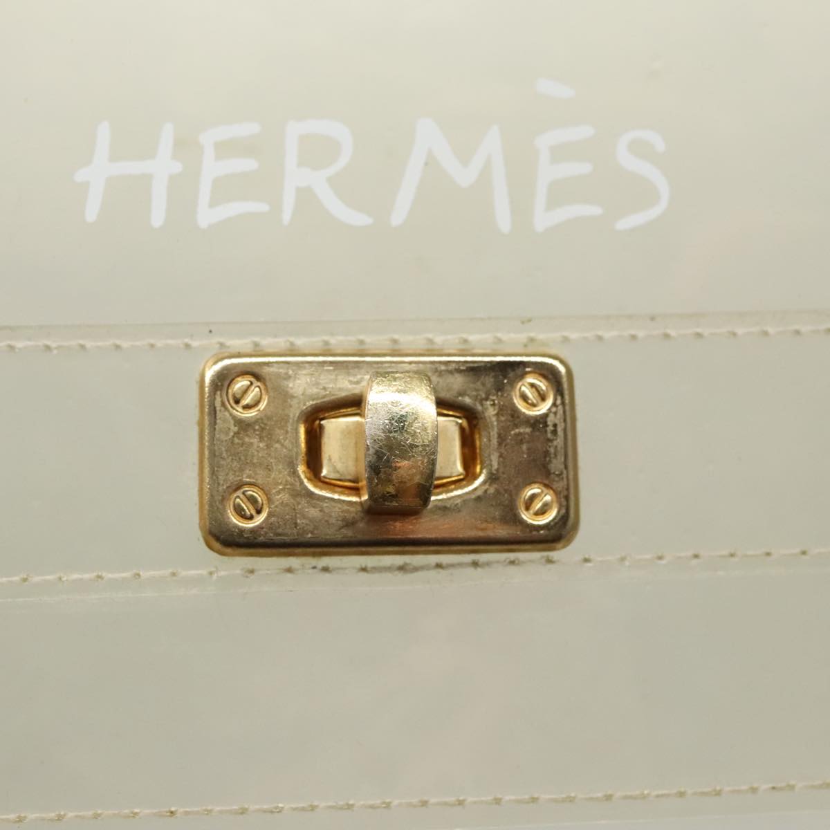 HERMES Vinyl Kelly Hand Bag Vinyl Clear Gold Auth 97751