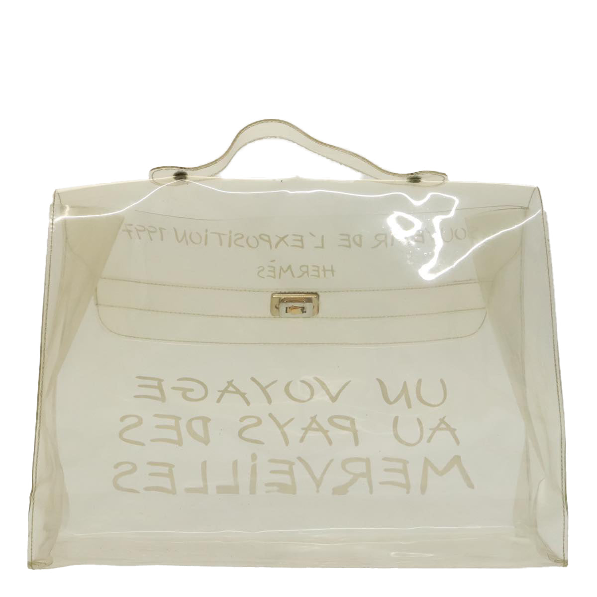 HERMES Vinyl Kelly Hand Bag Vinyl Clear Gold Auth 97751 - 0