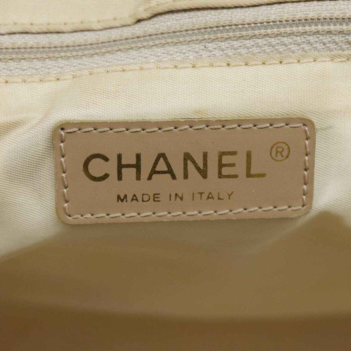 CHANEL New Travel line Tote Bag Nylon Beige Gold CC Auth 97753